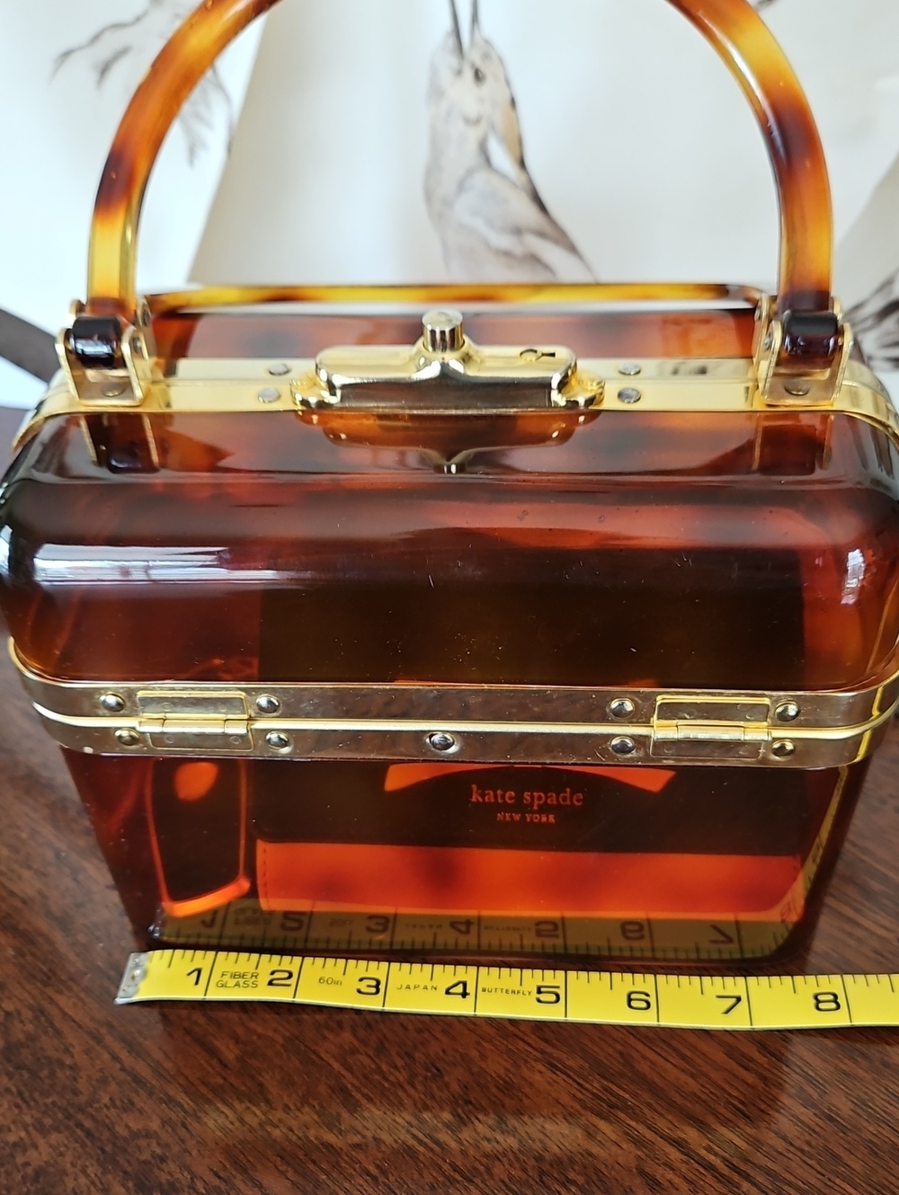 Vintage 1970s French Tortoiseshell Lucite Trunk Purse Amber/Brown - Gold Trim - Picture 14 of 16